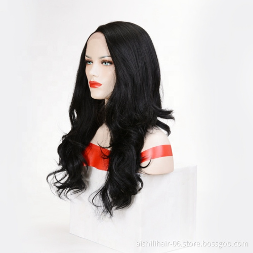 Wholesale black fluffy synthetic wigs  lace frontal hair loose curly and natural wave for the woman Top quality lace front wigs
